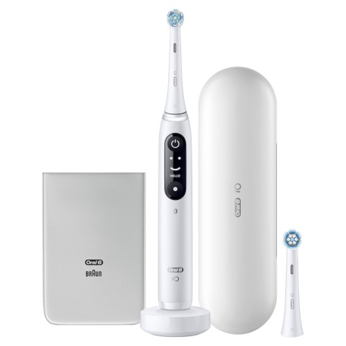 Oral-B iO 7W Cepillo Eléctrico Blanco, Con 2 Cabezales, 1 Estuche De Viaje Y 1 Funda Para Cargador, Diseñado Por Braun