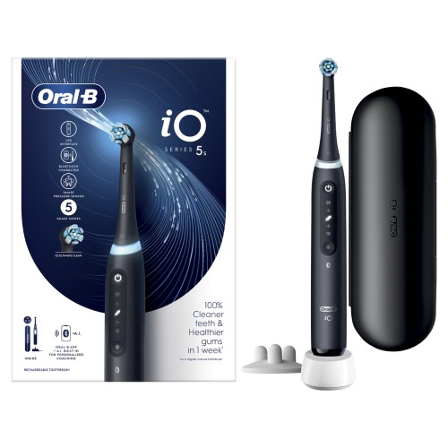 Oral-B iO 5S Cepillo Eléctrico Negro, Con 1 Cabezal Y 1 Estuche De Viaje, Diseñado Por Braun