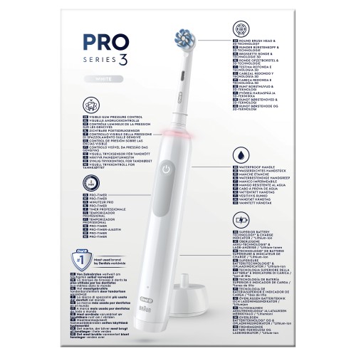 Oral-B Pro 3 3500 Cepillo de Dientes Eléctrico Blanco, con 2 Cabezales de Cepillo de Dientes, 1 Estuche Ce Viaje, Diseñado Por Braun