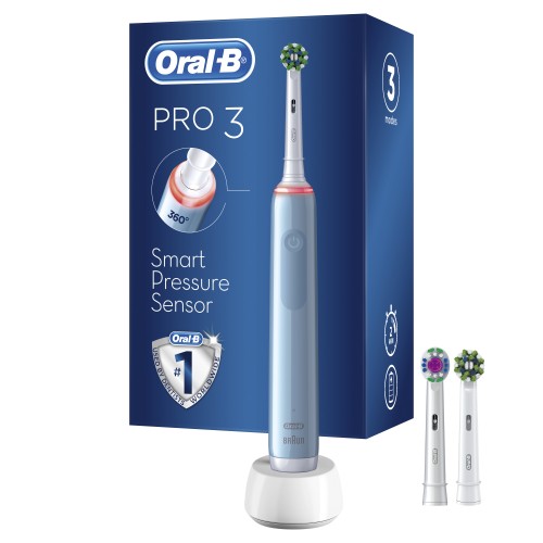 Oral-B Pro 3 3700 Azul Cepillo De Dientes Eléctrico Azul, 3 Cabezales, Diseñado Por Braun