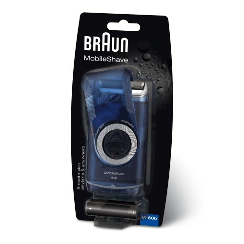 Braun 60 Serie M (Pocket) NEW - Afeitadora eléctrica para hombre portátil, máquina de afeitar barba, transparente azul