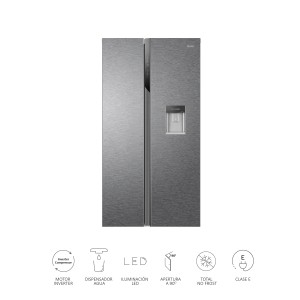 Frigorífico side by side Haier HSR3918EWPG, 90cm ancho, Dispensador de agua, Motor inverter, Total no frost, Clase E