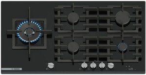 Bosch PRS9A6H40 - Placa de Gas Natural Serie 8 90 Cm 5 Fuegos Wok Smart Automatic Hood Negra