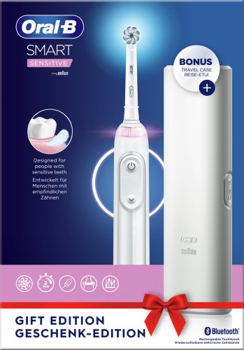 Oral-B Pro Smart Sensitive Cepillo Eléctrico, 1 Mango Conectado Blanco Con Bluetooth, 1 Cabezal De Recambio, 1 Estuche De Viaje Diseñado Por Braun