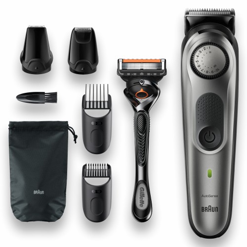 Braun Recortadora De Barba 7 BT7320, Recortadora De Barba Para Hombre, Cortapelos, Para La Cara, Pelo, Láminas Afiladas De Larga Duración, 39 Ajustes De Longitud, Negro/Plata