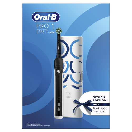 Oral-B Pro 1 750 Cepillo Eléctrico Negro, Con 1 Estuche De Viaje Y 1 Cabezal, Diseñado Por Braun