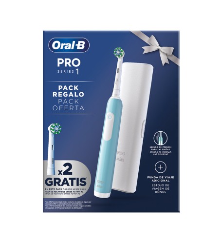 Oral-B Pro Series 1 Cepillo De Dientes Eléctrico Azul, Pack Regalo con 2 recambios Cross Action