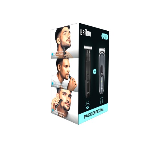 Pack Braun 2 en 1 de Braun para cara y cuerpo compuesto por: Bodygroomer B5360 + Recortadora XT3100. Diseñadas para durar