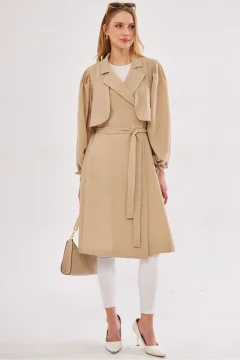 معطف نسائي انيق واق من المطر باللون البيج للنساء - Фото 8