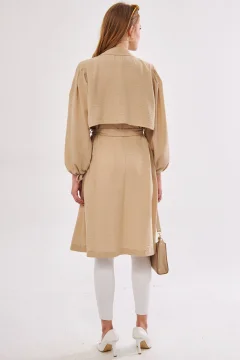 معطف نسائي انيق واق من المطر باللون البيج للنساء - Фото 5