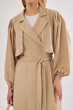 معطف نسائي انيق واق من المطر باللون البيج للنساء - Фото 6