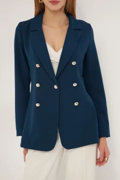 سترة نسائية انيقة بأزرار لون بترولي - Фото 2