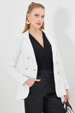 سترة نسائية انيقة بأزرار باللون الابيض - Фото 4