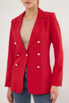 سترة نسائي انيقة بأزرار باللون الاحمر - Фото 6