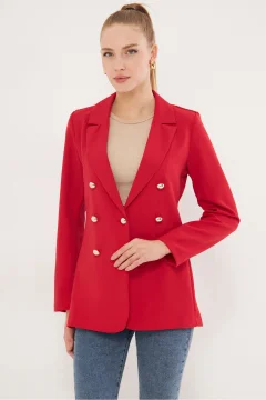 سترة نسائي انيقة بأزرار باللون الاحمر - Фото 7