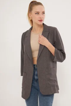 سترة نسائية كبيرة الحجم بجيوب باللون الرمادي - Фото 8