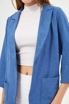 سترة نسائية كبيرة الحجم باللون الأزرق الداكن - Фото 6