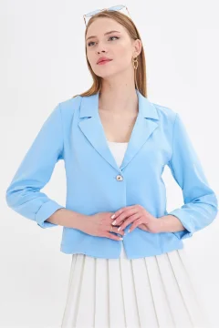 سترة نسائية باللون الأزرق الفاتح بزر واحد - Фото 3