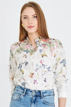 قميص نسائي كاكي متعدد الألوان منقوش - Фото 7