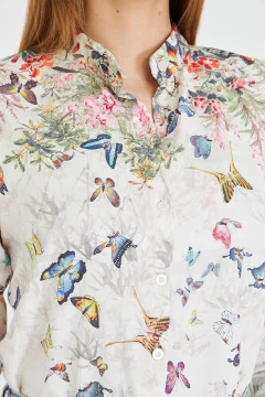 قميص نسائي كاكي متعدد الألوان منقوش - Фото 8