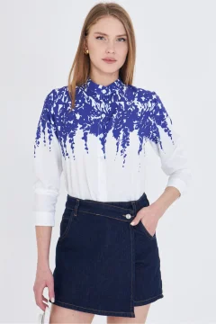 Women's Navy Blue Judge Collar Patterned Shirt Arm-25Y 001013 - Фото 1