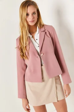 Women's Dusty Rose Single Button Crop Jacket - Фото 1