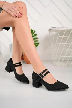 حذاء باليرينا نسائي من الجلد باللون الاسود - Фото 4