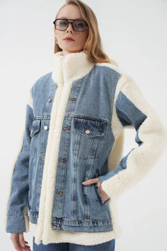 معطف جينز طويل من القطيفة - Фото 8