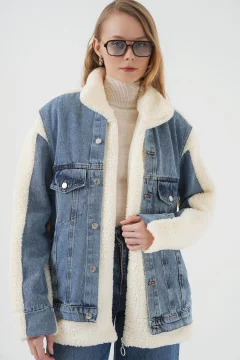 معطف جينز طويل من القطيفة - Фото 3