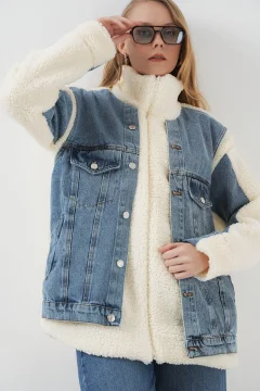 معطف جينز طويل من القطيفة - Фото 5