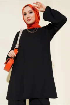 سروال تونيك أسود للنساء طقم علوي سفلي - Фото 2