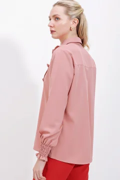 قميص طويل الأكمام مكشكش - وردة مجففة - Фото 5