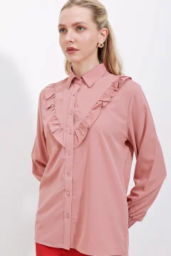 قميص طويل الأكمام مكشكش - وردة مجففة - Фото 3