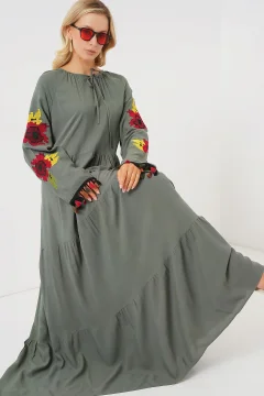 فستان طويل مطرز كاكي - Фото 2