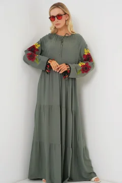 فستان طويل مطرز كاكي - Фото 7