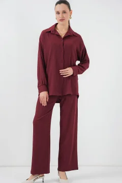 بدلة نسائي مزدوجة أحمر كلاريت - Фото 3