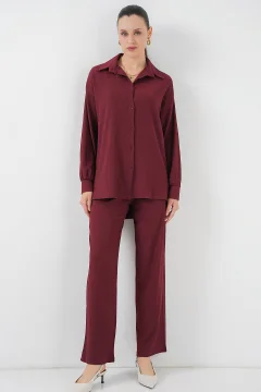 بدلة نسائي مزدوجة أحمر كلاريت - Фото 8