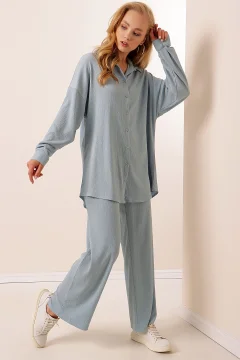 طقم محبوك مزدوج - أزرق فاتح - Фото 3