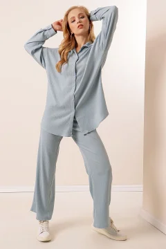 طقم محبوك مزدوج - أزرق فاتح - Фото 8