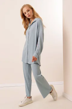 طقم محبوك مزدوج - أزرق فاتح - Фото 2