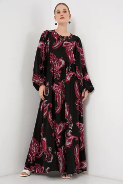 فستان نسائي طويل بأكمام بالونية باللونين الاسود والاحمر - Фото 6