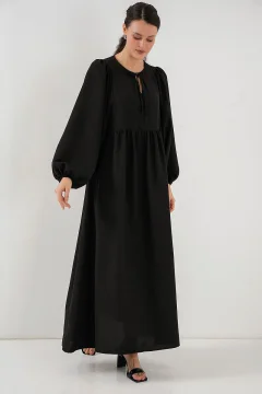 Women's Balloon Sleeve Long Hijab Dress 2464 - Black - Фото 1