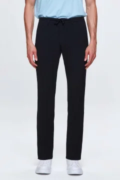 Men's Comfortable Lycra Elastic Waist Dark Blue Joggers - Фото 1