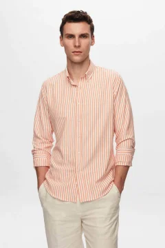 Ds Damat Slim Fit Orange Striped Shirt - Фото 1