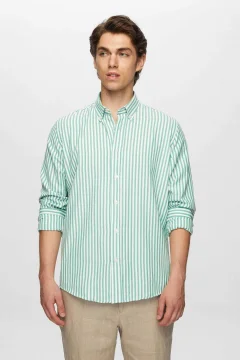 Ds Damat Slim Fit Green Striped Shirt - Фото 1