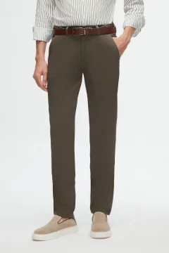 Flexible Lycra Slim Fit Khaki Chino Pants - Side Pocket and Dobby - Фото 1