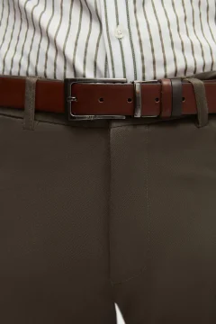 بنطلون كاكي تشينو مرن من الليكرا بقصة ضيقة - جيوب جانبية و دوبي - Фото 4