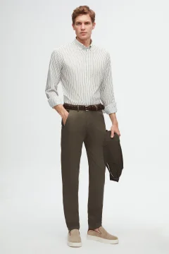 بنطلون كاكي تشينو مرن من الليكرا بقصة ضيقة - جيوب جانبية و دوبي - Фото 6