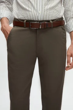 بنطلون كاكي تشينو مرن من الليكرا بقصة ضيقة - جيوب جانبية و دوبي - Фото 7