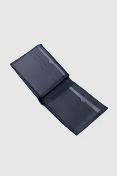 محفظة جلدية أصلية مع صندوق باللون الأزرق الداكن - Фото 3